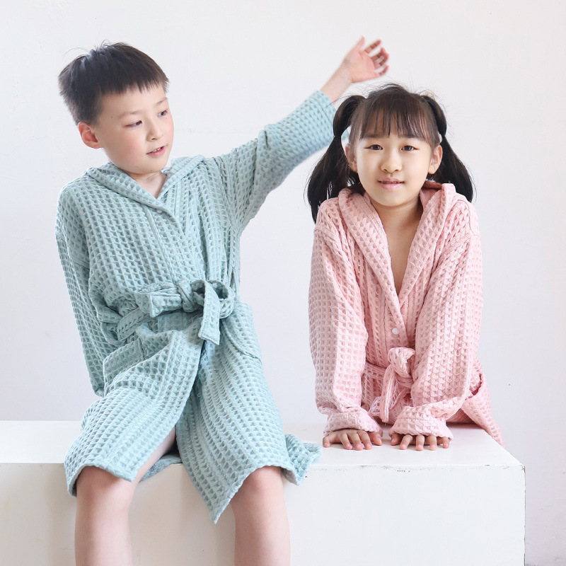 Children's Cotton Bathrobe Waffler Double-Layer Thickened Bathrobe Home Clothes Class A Large Children's Men's and Women's Pajamas Absorbent