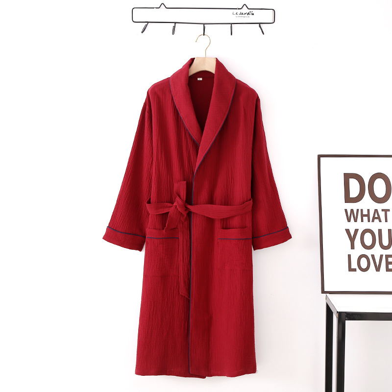 Pajamas Men and Women's Cotton Gauze Nightgown Bathrobe Home Clothes Couple's Crepe Crepe Texture Yarn for Hotel and Beauty Salon