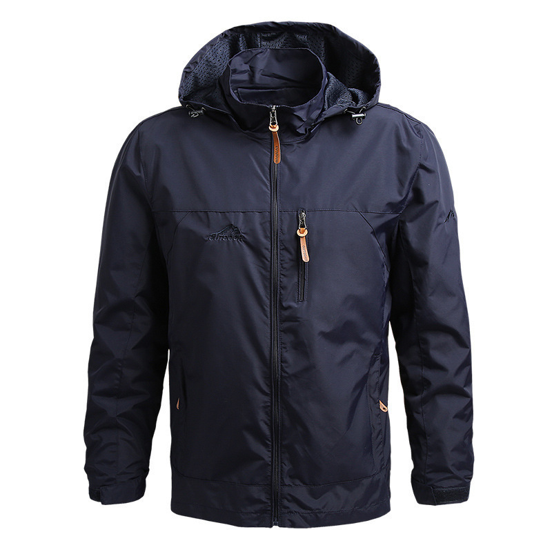 2021 jacket men's spring and autumn thin outdoor jacket youth hooded loose plus size casual windbreaker jacket