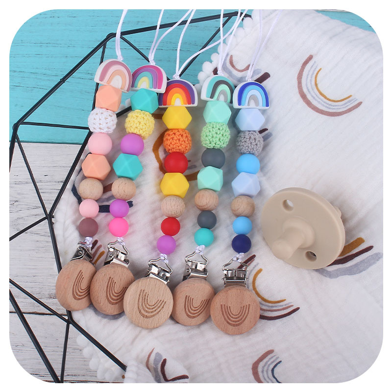 Foreign trade baby products rainbow silicone pacifier chain cartoon Beech rainbow pacifier clip anti-drop chain Amazon New