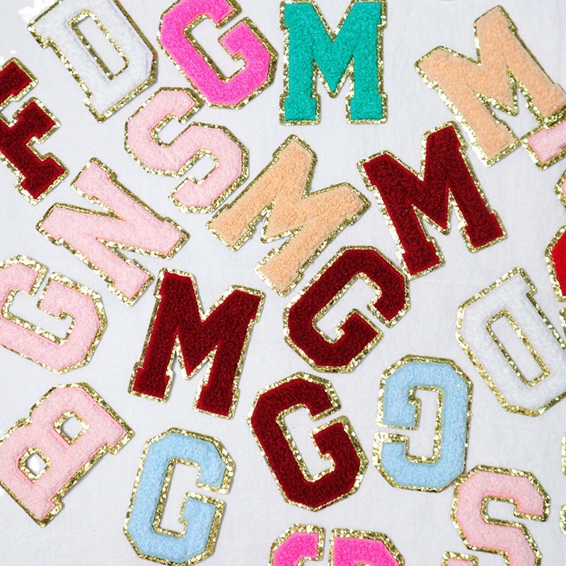 26 English Letters Towel Embroidered Color Self-adhesive Computer Embroidered Stamp Patch Golden Glitter Embroidered Cloth Patch