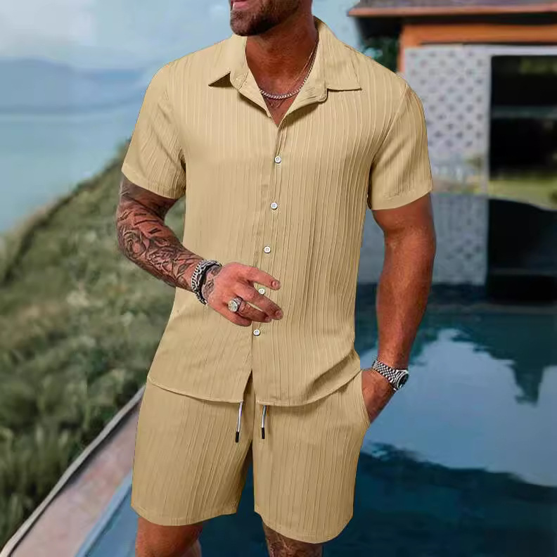 2023 European and American cross-border summer Amazon AliExpress men's shirt casual loose short sleeve shorts beach suit