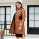 2023 new European and American long leather coat Spring and Autumn long sleeve leather trench coat fashion British coat women's lapel single-breasted