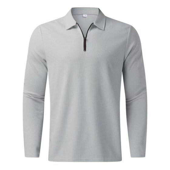 2023 New Long-sleeved Men's Loose Long-sleeved Waffle Lapel Casual Polo Shirt Casual All-match Trendy Brand