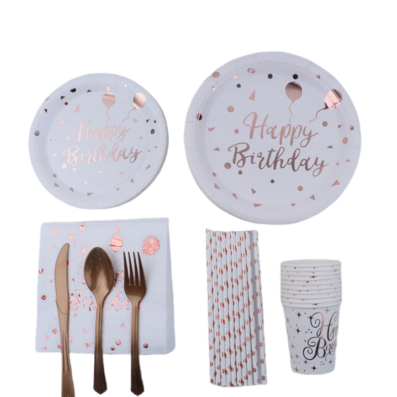 Bronzing Birthday Disposable Paper Plate Tableware Birthday Holiday Party Balloon Star Dot Pattern Dish Plate