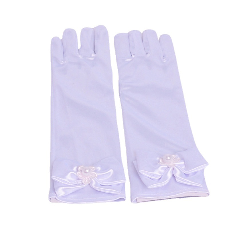 Children's gloves baby flower girl dress gloves White pink girls bow wedding gloves factory wholesale