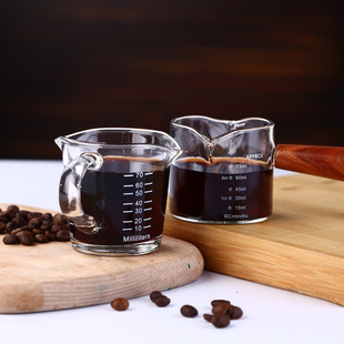 Internet Celebrity Mini Glass Small Milk Pot Milk Pot High Temperature Resistant Wooden Handle Transparent Pot Dipped in Seasoning Household Measuring Cup