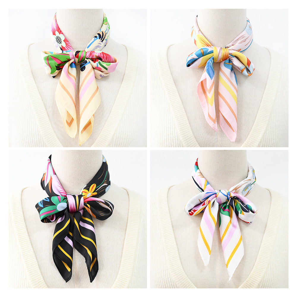 Fashion new flower small floral 70CM imitation silk scarf Suzhou and Hangzhou retro Joker printed scarf square towel wholesale