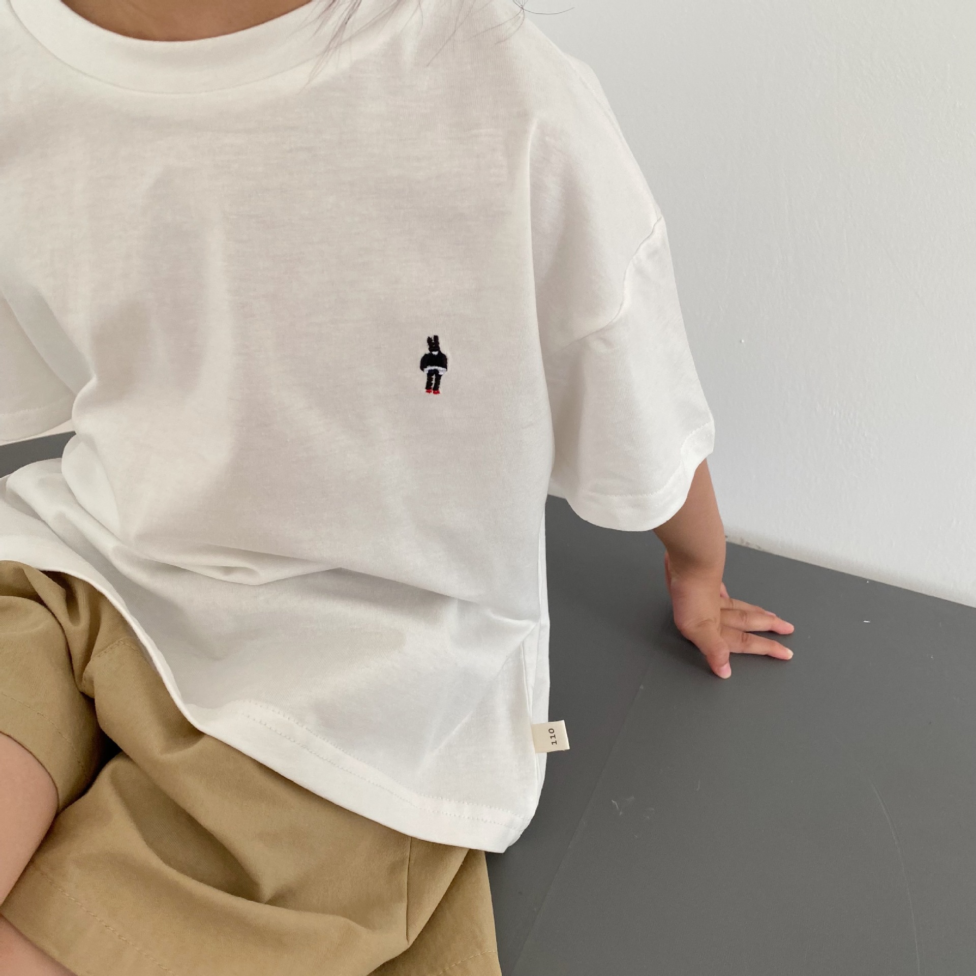 GL-kids Korean style summer new children's small standard embroidered short-sleeved T-shirt boys and girls hemp cotton skin-friendly washed short T