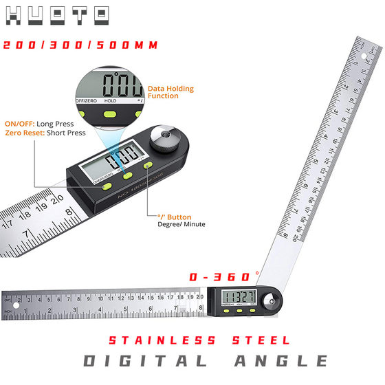 HUOTO electronic digital display angle ruler protractor Stainless Steel woodworking ruler angle measuring instrument angle ruler 360 degrees