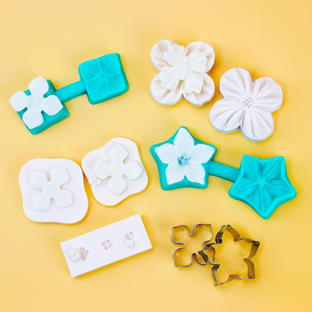 2-piece set green flip sugar leaf mold leaf silicone mold flower stainless steel cutting mold chocolate plum blossom mold