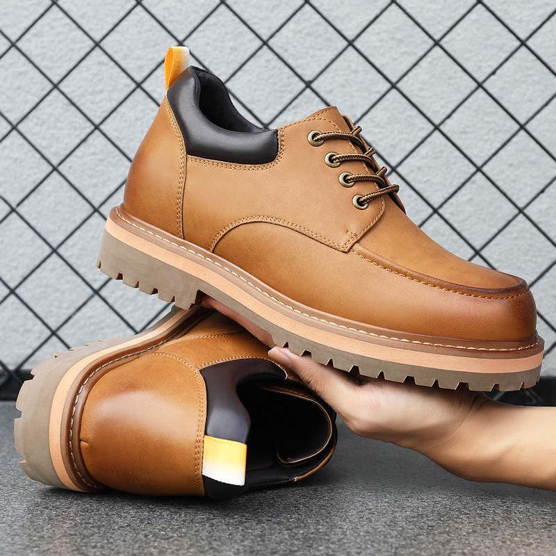 New Outdoor Casual Workwear Shoes Men's 8cm Inner Height Large Toe Leather Shoes Men's Genuine Leather Non-Slip Trendy Shoes