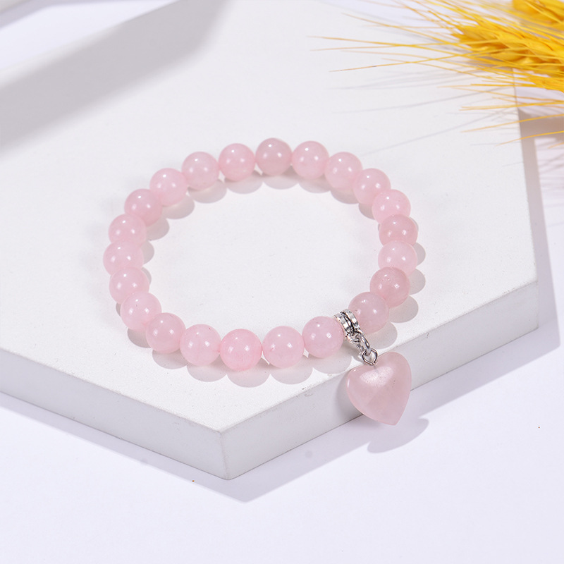 European and American fashion natural pink crystal bracelet peach heart pendant bracelet women's natural stone beaded elastic rope bracelet