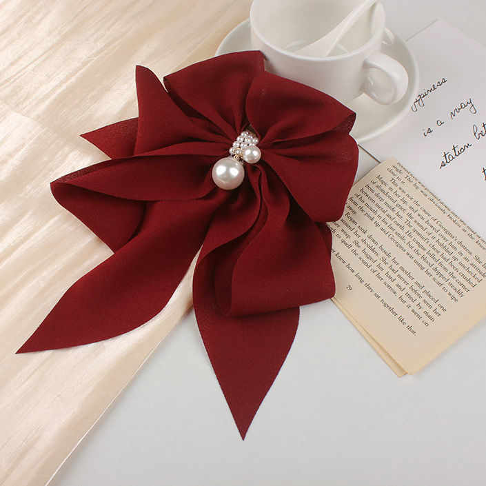 Internet Celebrity Spring Clip Hair Accessories Back of Head Ponyon Tail Headwear Chiffon Bow Pearl Hairpin Korea