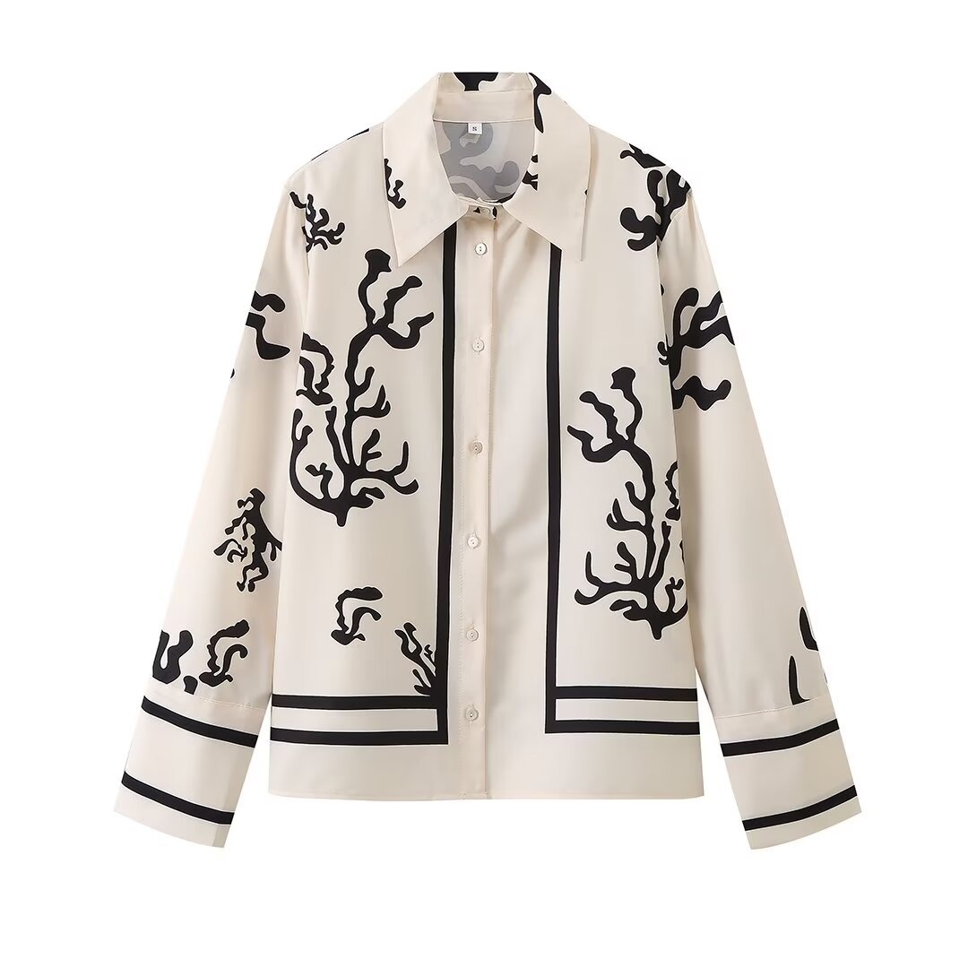 European and American style 2024 spring and summer new women's shirt fashion temperament design all-match thin positioning printed suit