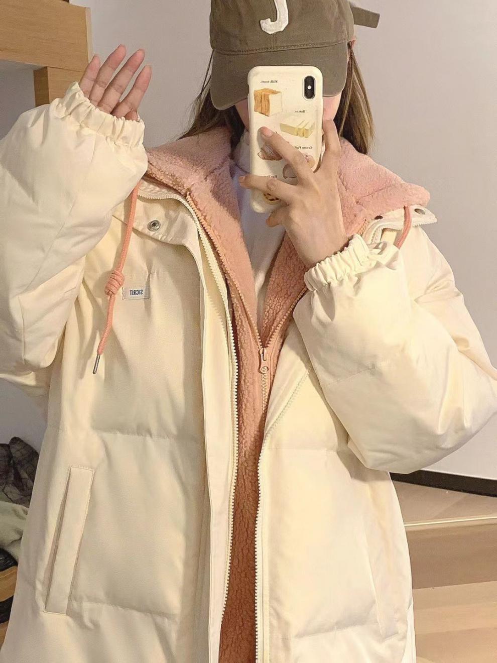 Cappotto corto imbottito in cotone con cappuccio spesso abbinato in stile coreano da donna, invernale, per studenti, alla moda_voghion.com
