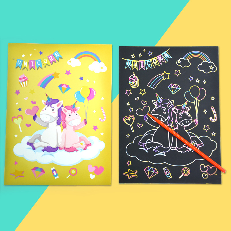 Children's Cartoon Scraping Card Kindergarten Art Creative DIY Graffiti Supplies Rainbow Scraping Painting Colorful Scraping Paper