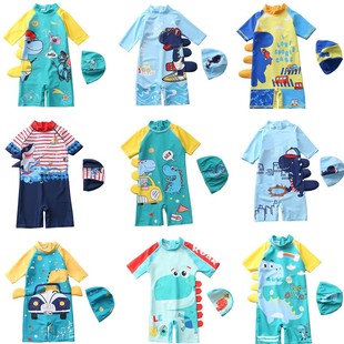 Children's Swimsuit Boy's One-piece Dinosaur Hooded Swimsuit AliExpress Long-sleeved Beach Sunscreen Baby Hot Spring Swimsuit