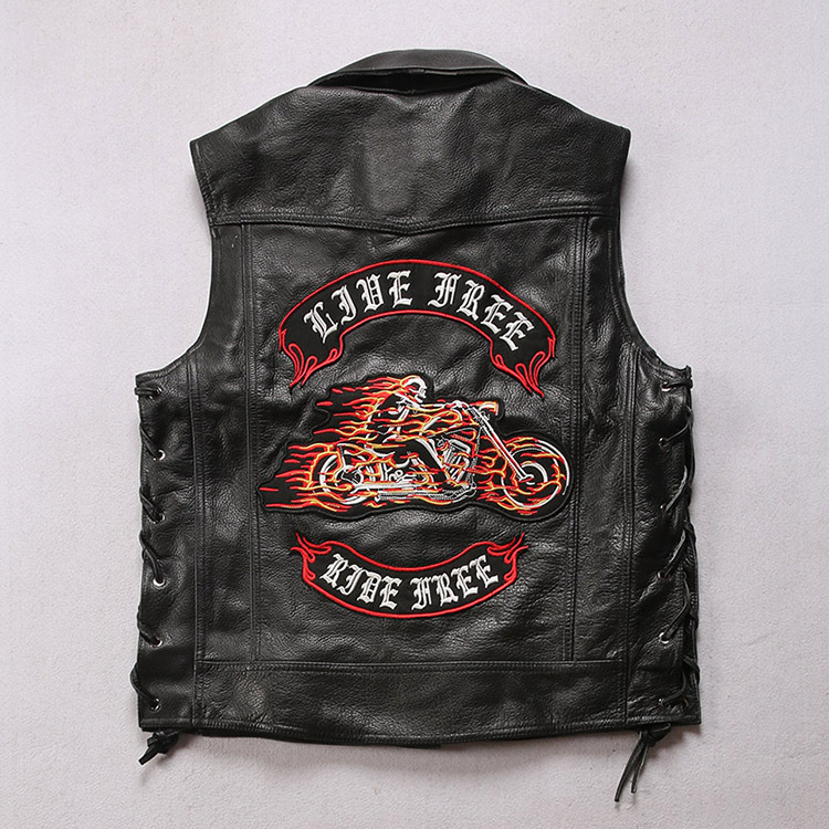 Casual Locomotive Leather Vest Men's Club Flame Knight Top Layer Cowhide Vest