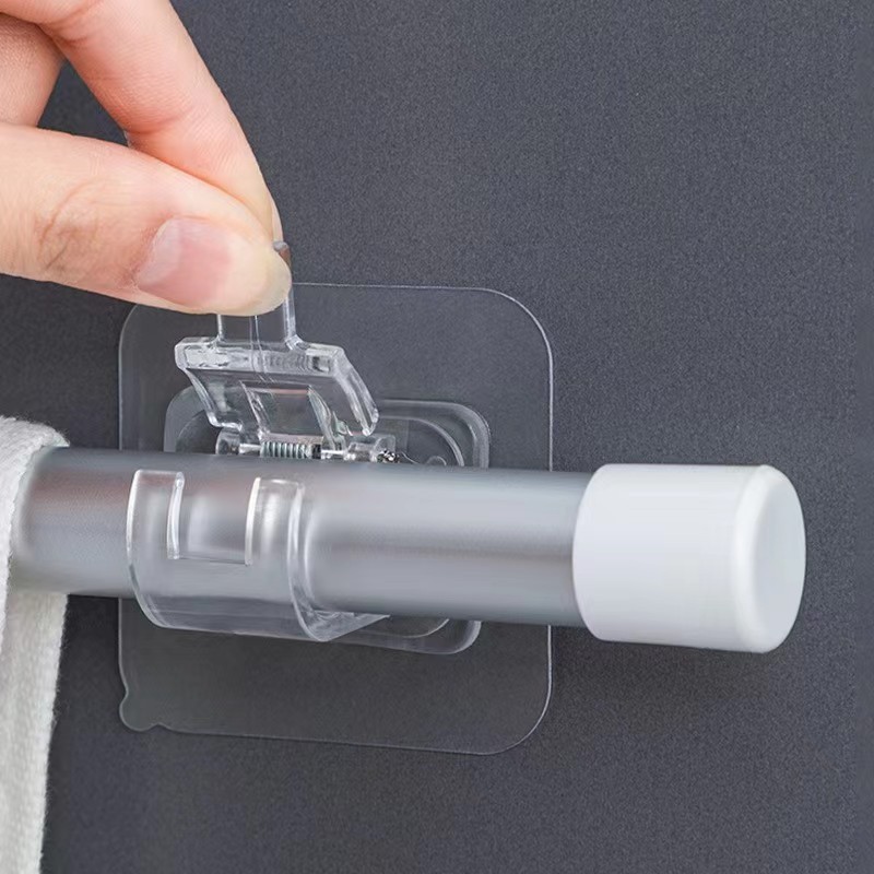 Punch-free curtain rod hook multifunctional telescopic rod fixed clip household curtain shower curtain towel hanging rod sticky hook wholesale