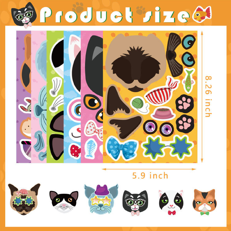 Cat Cartoon DIY Puzzle Kids Game Sticker Cat Makeup Sticker Kids Animal Craft Birthday Gift