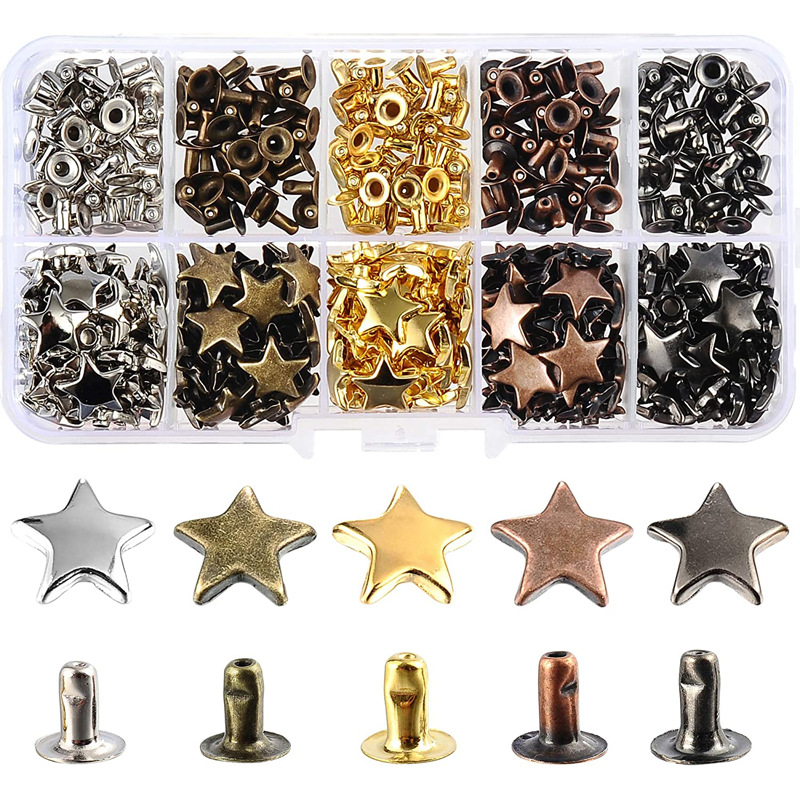 Cross-border spot 200 sets of 5-color star single-sided rivet + tool set box leather denim staple nail cap rivet buckle