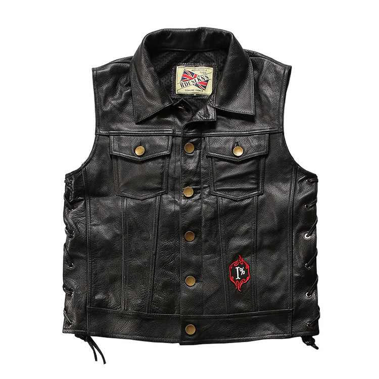 Casual Locomotive Leather Vest Men's Club Flame Knight Top Layer Cowhide Vest