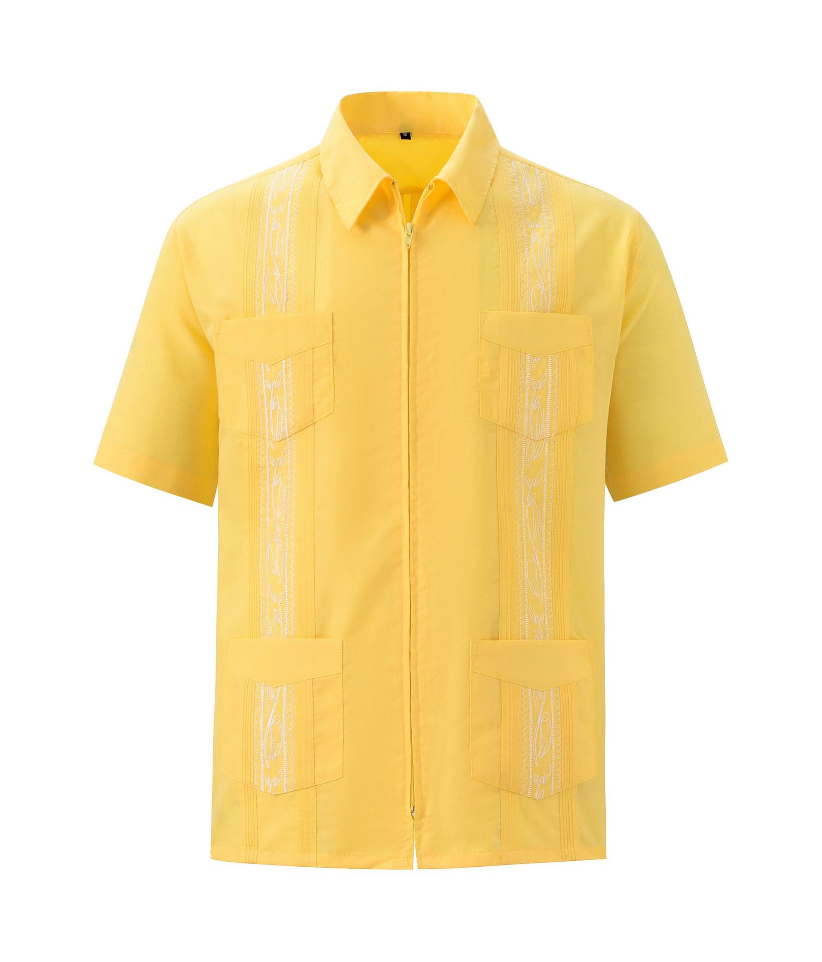 European and American four-pocket zipper shirt men's guayabella shirt men's short-sleeved pull-up shirt