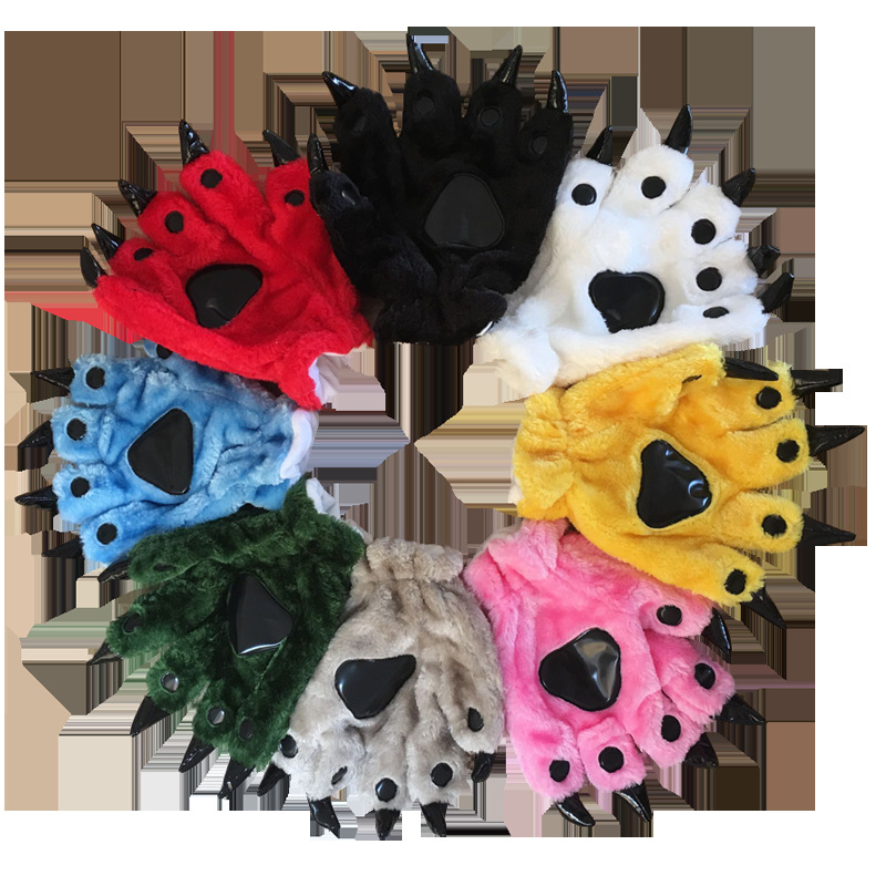Winter Long Hair Cotton Velvet Dinosaur Pikachu Gloves Flannel Cartoon Animal One-Piece Pajamas Matching Gloves Claw