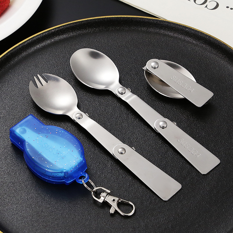 304 stainless steel folding portable tableware outdoor picnic camping travel portable rotating folding spoon mini spoon Fork