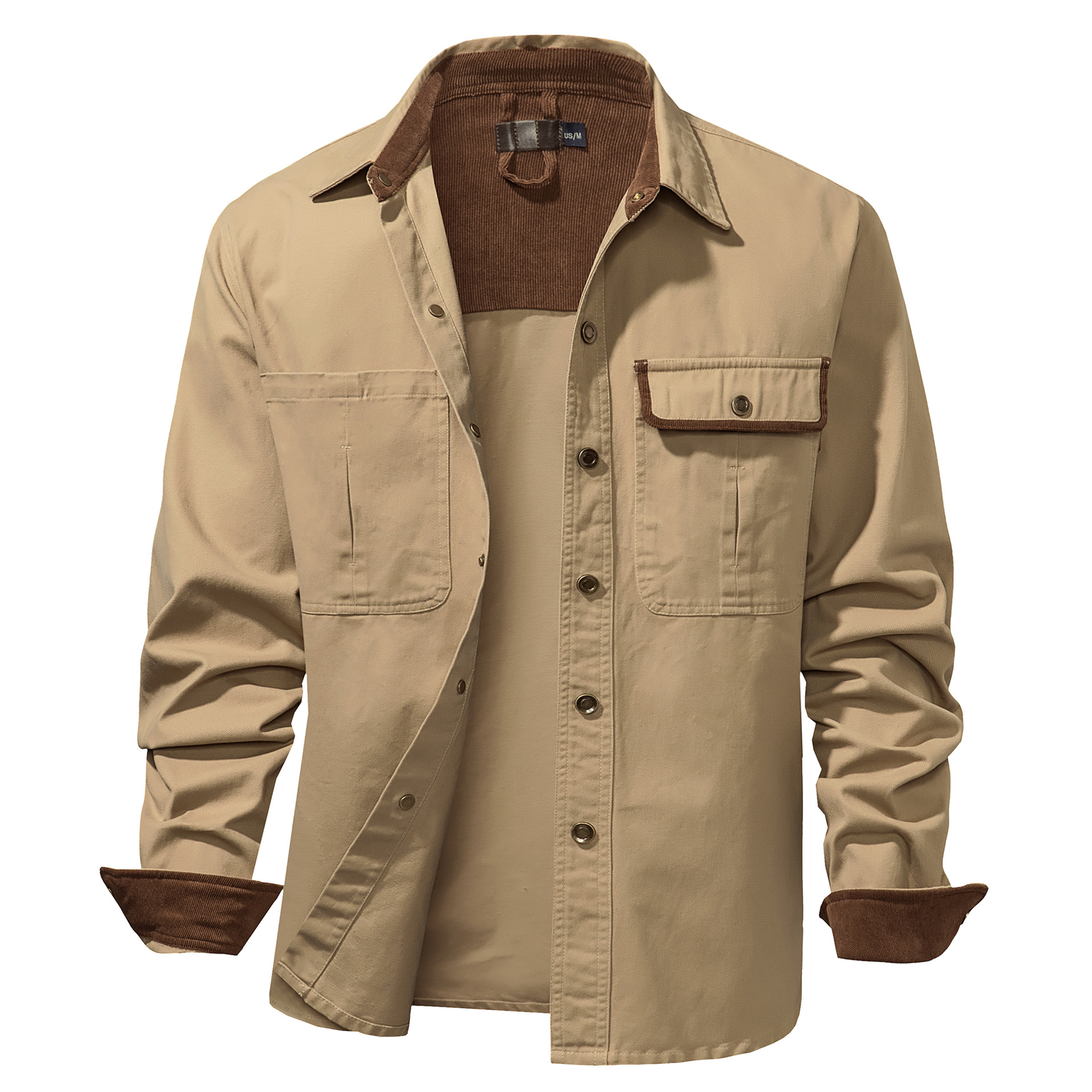 American Size Men's European and American Loose Stitching Corduroy Washed Cotton Shirt Plus Size Metal Button Long Sleeve Shirt