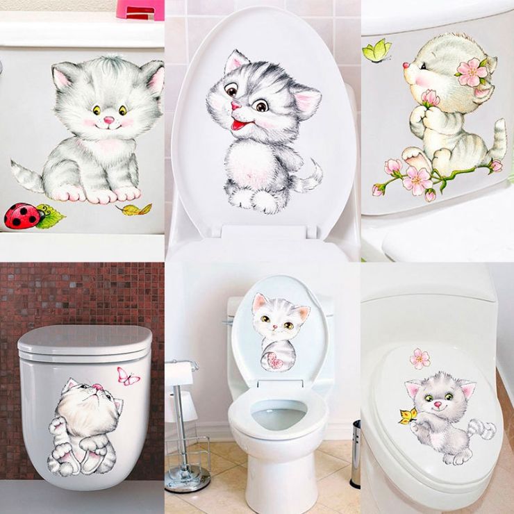 可移除墙贴仿真实猫咪马桶贴防水自粘卫生间贴画可爱卡通小猫贴纸