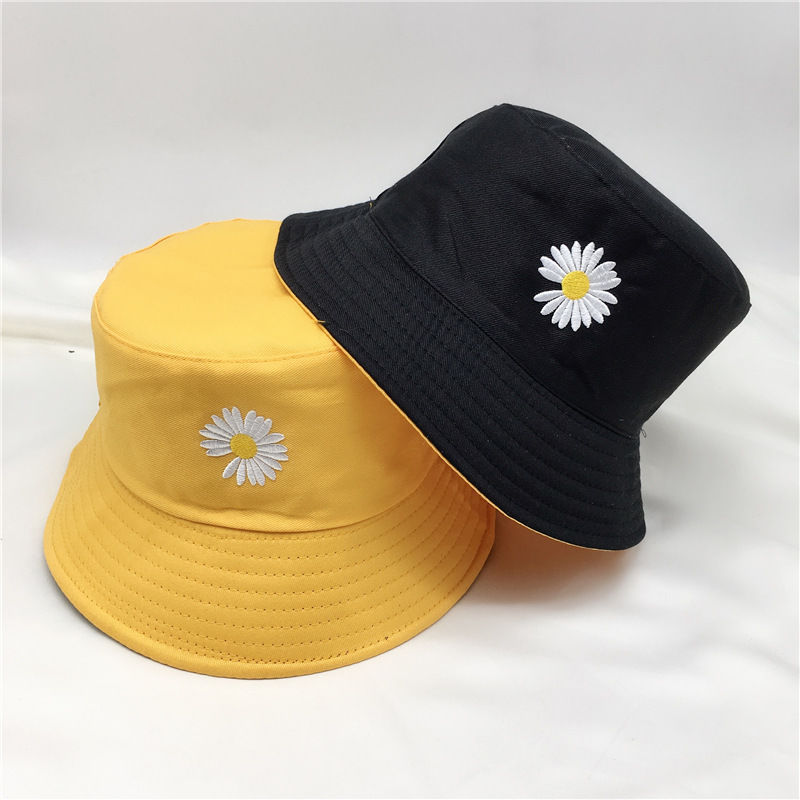 Fisherman hat spring and autumn double-sided solid color all-match sun hat fashion female Korean style student embroidery basin hat sun hat
