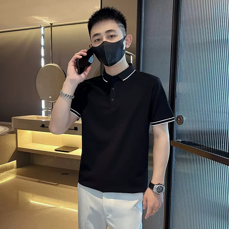 TikTok Same Style Ice Silk Short-sleeved Men's T-shirt Polo Shirt Summer 2023 New Fashionable High-end Lapel All-match Casual