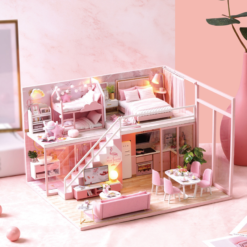 手作りのdiy小屋の建築は小さい家の模型の子供の日のおもちゃの活動の誕生日の贈り物の卸売りをつづり合わせます。|undefined