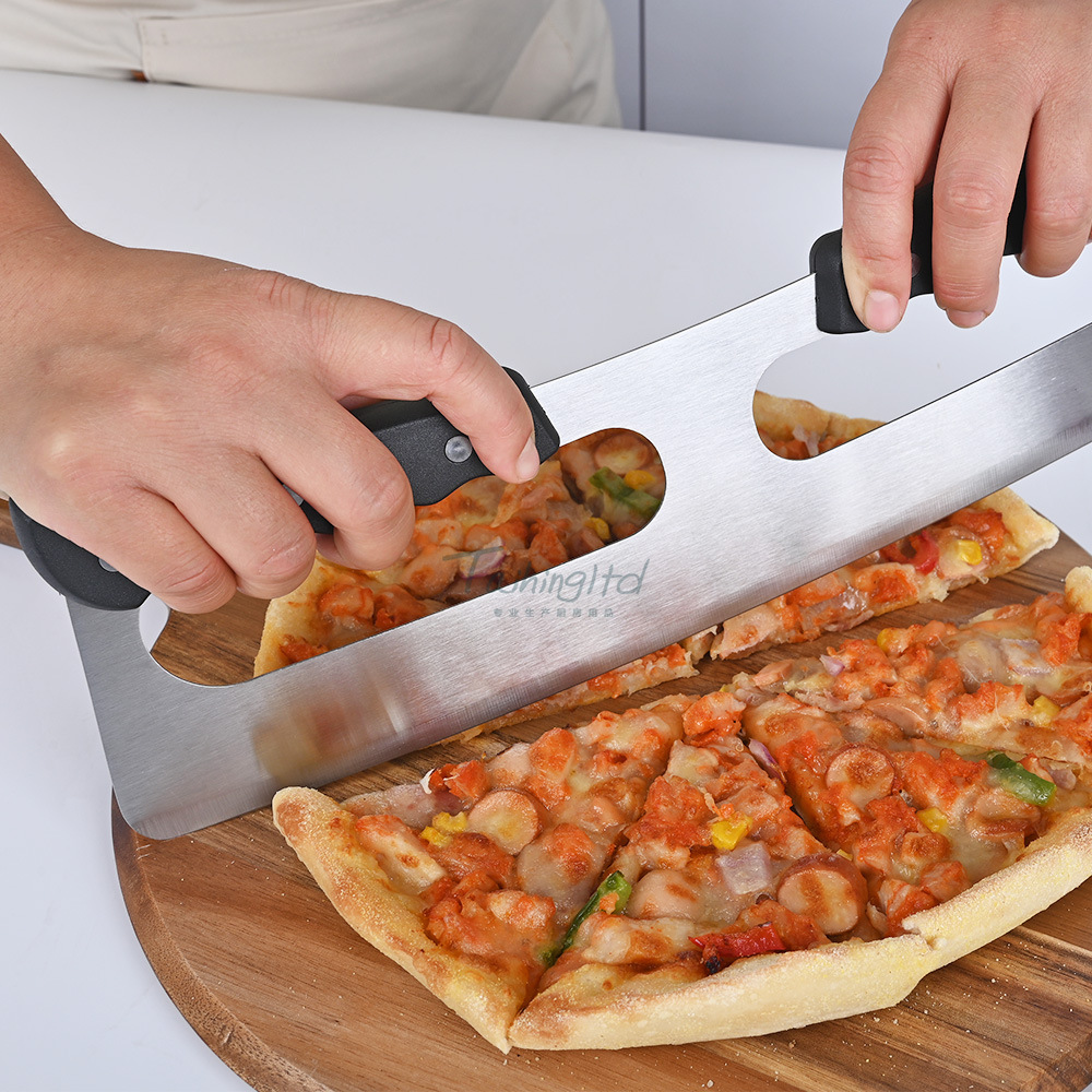 Newly upgraded pizza cutter stainless steel pizza machete double handle Shaker nougat pancake cutter tool