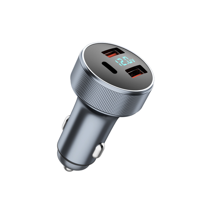 Cross-border new car charger fast charging plug high power 3 3 usb digital display PD car charging head one drag three