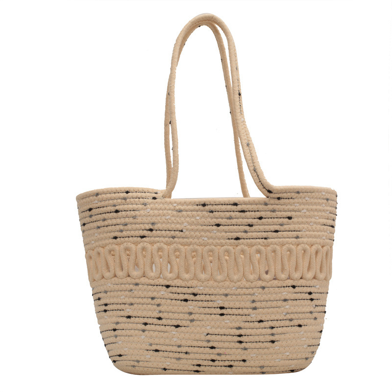 Shoulder Bag Hollow Cotton Woven Bag New Summer Large Capacity French Straw Woven Bag Seaside Holiday Beach Bag for Women