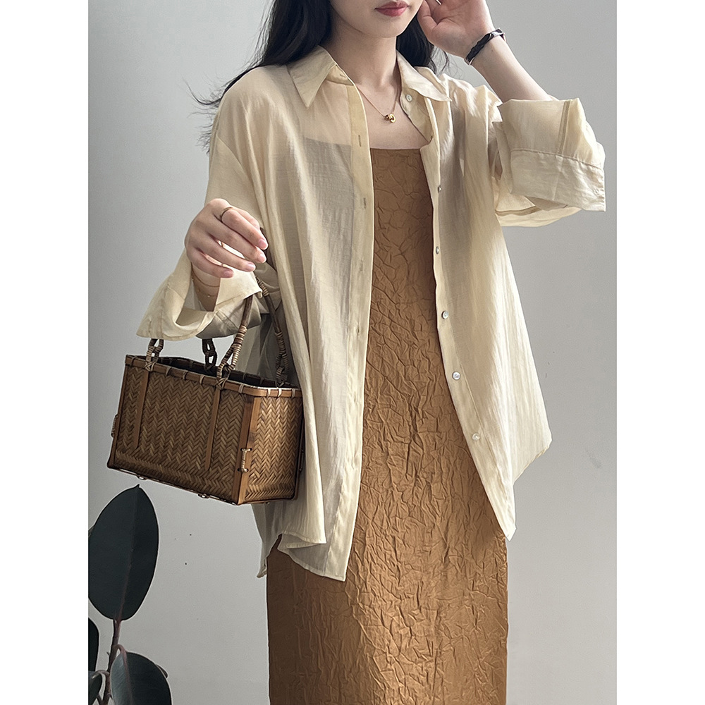 Yan Double Chinese-style Buckle Lightweight Sunscreen Shirt Women's 2024 Summer New Back Split Shirt Top 80997