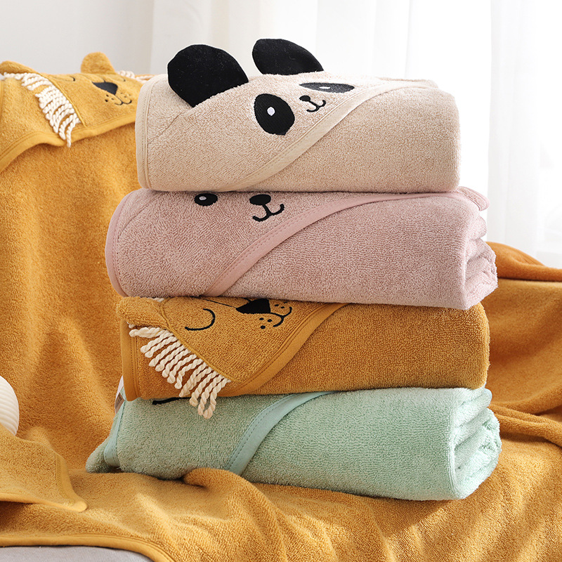 Cotton Children's Bath Towel Hooded Cute Cartoon Cotton Baby's Cloak Baby Bathrobe Thickened Absorbent Children's Bath Towel