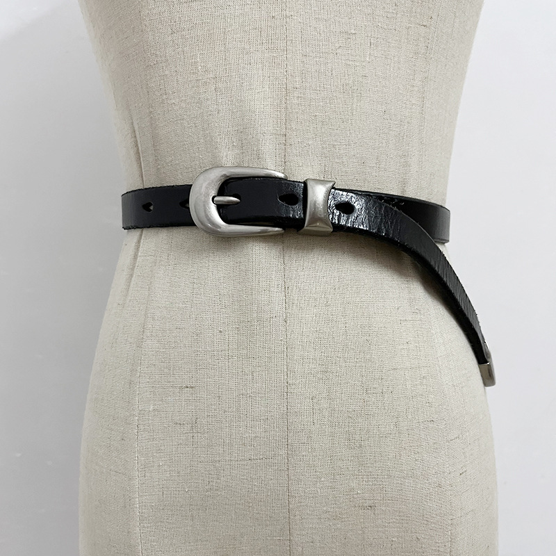 Women's new first layer cowhide leather belt slimming with jeans vintage silver buckle leather handmade belt in stock
