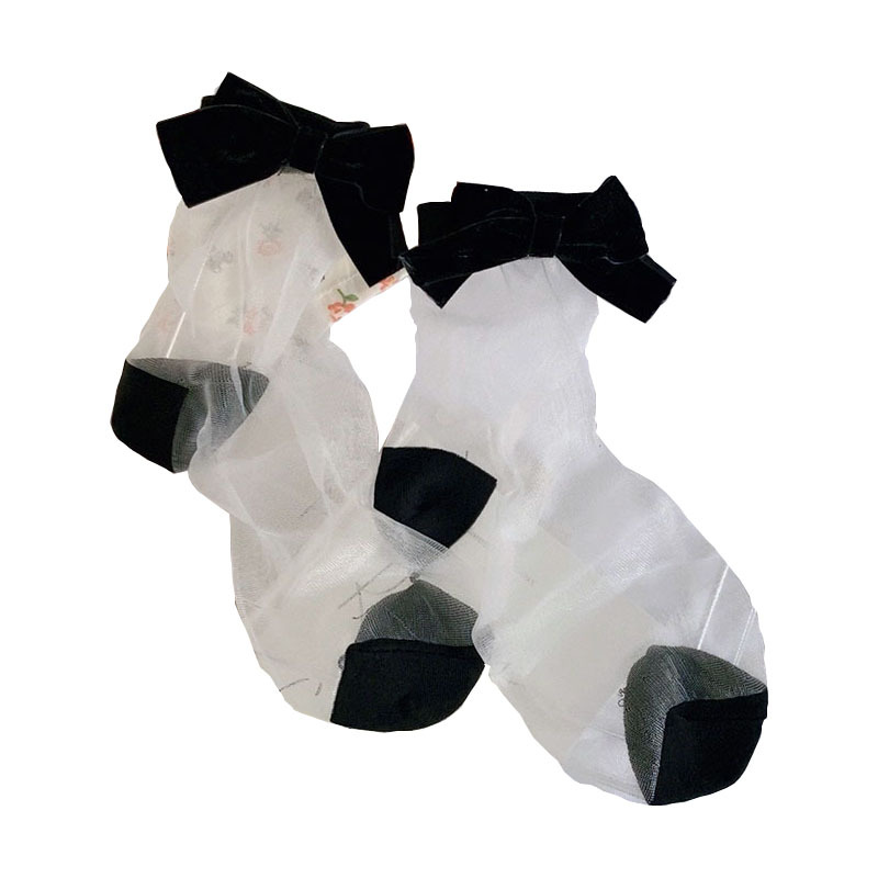 Po Dianka Silk Stockings Women's Summer Ultra-thin Transparent Cute Bow Mid-length Stockings Korean Style Sweet All-match Glass Silk Stockings