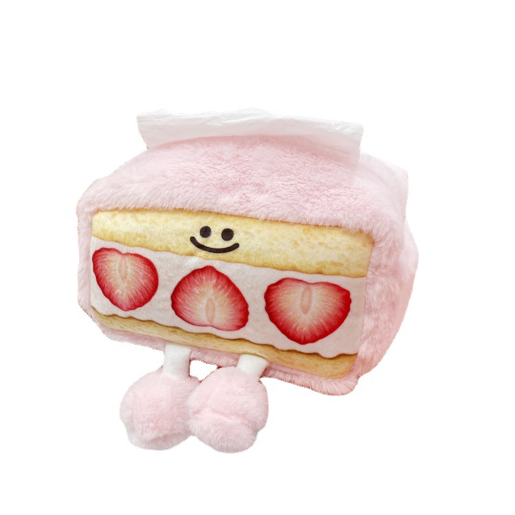 2023 new cat style cute tissue box personalized creative strawberry cartoon niche plush cute cute desktop storage bag