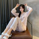 Yao Ting Pajamas Women's Summer Light Pink Solid Color Ice Silk Spring and Autumn Thin Long Sleeve Trousers Two-Piece Home Clothes 3014