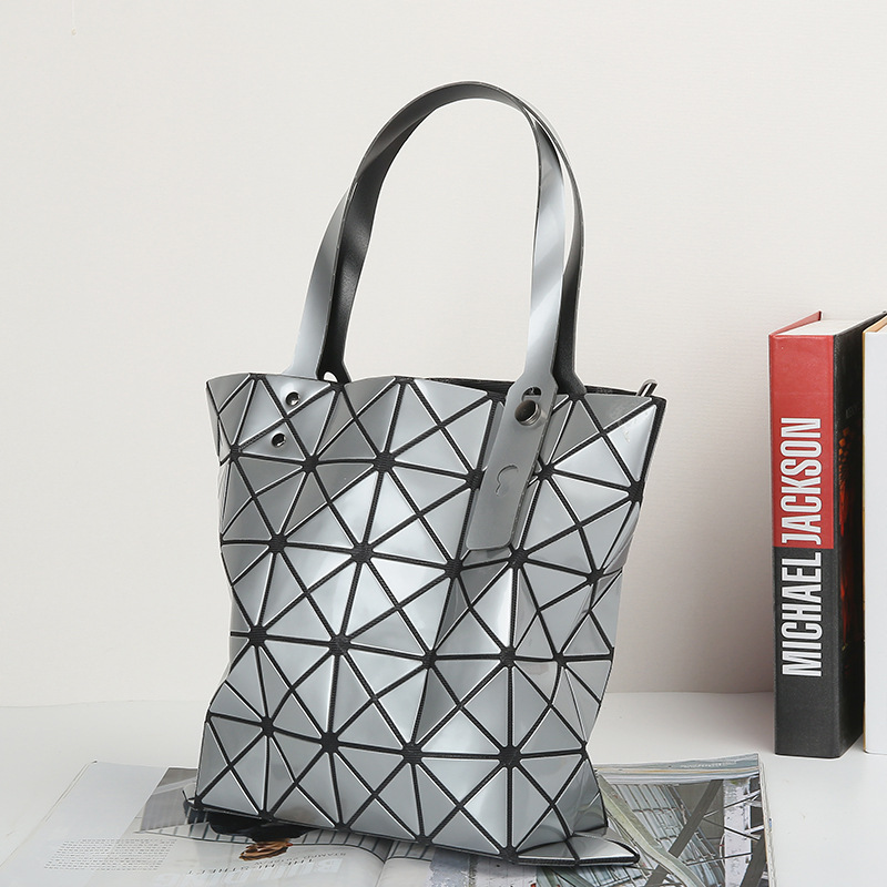Fashion Tote Bag Women's Classic Six-Plaid Shoulder Bag Women's Bag Office worker Geometric Rhombic Laser Bright Folding Handbag