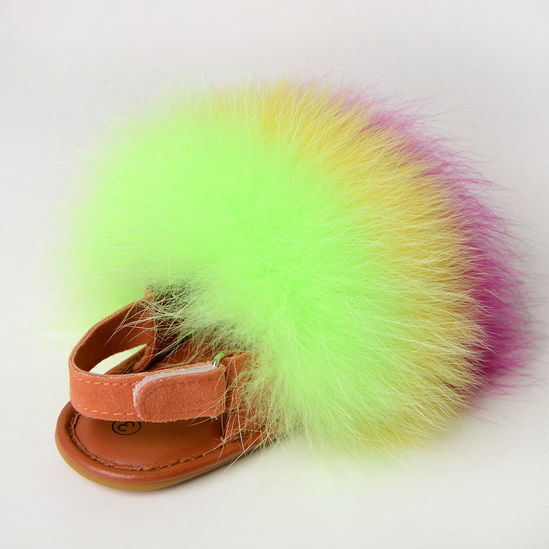 New Fox fur children's sandals boys and girls baby slippers raccoon fur children's beach shoes cross-border foreign trade