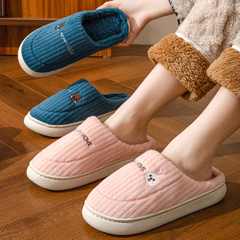 Cotton slippers women's autumn and winter couple's drooping feeling indoor home home non-slip thick bottom plush warm Men's winter
