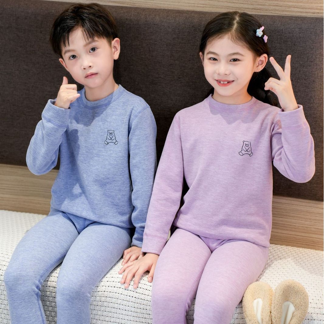 2024 Children's Velvet Wool Silk Thermal Underwear suit Children's Autumn Clothes Long Trousers Baby's Boneless Underwear for Men and Women