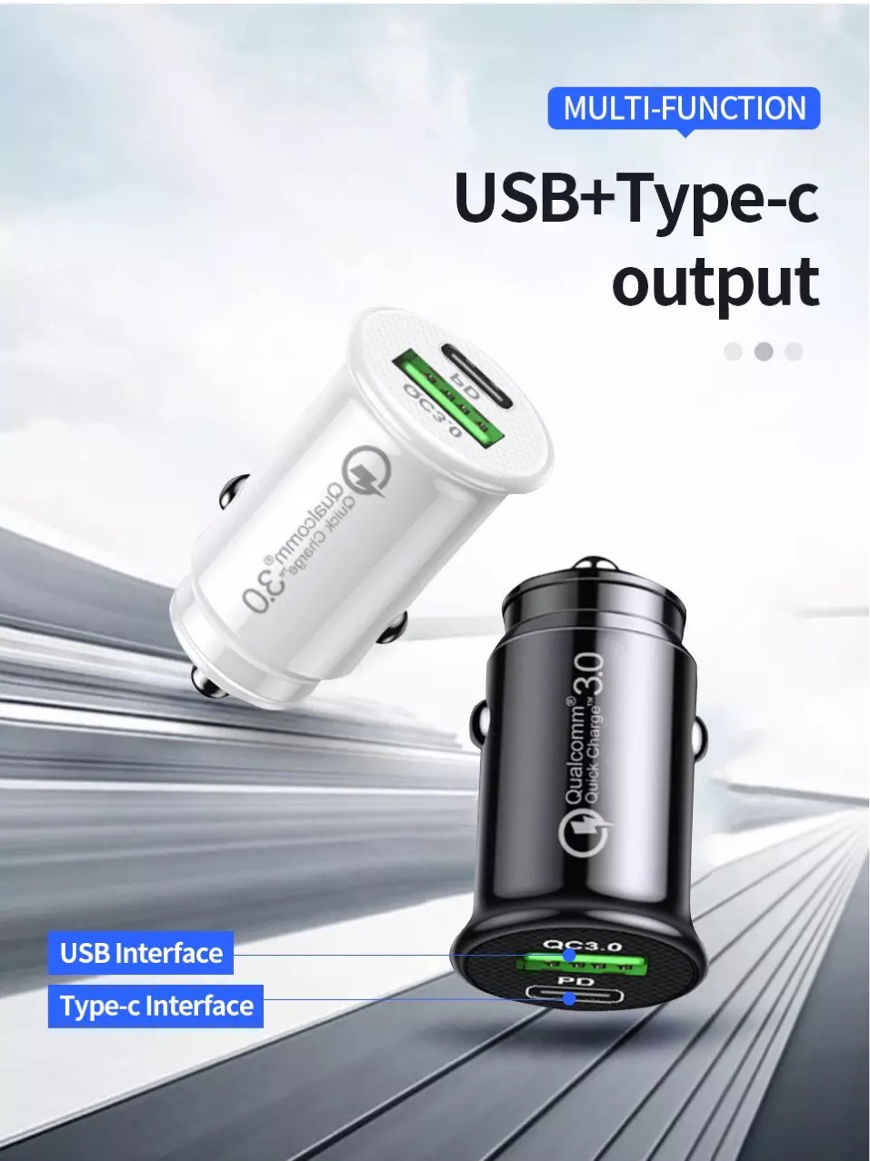 Car charger pd fast charging flash charging car cigarette lighter one-on-two conversion head Dual usb car charging head