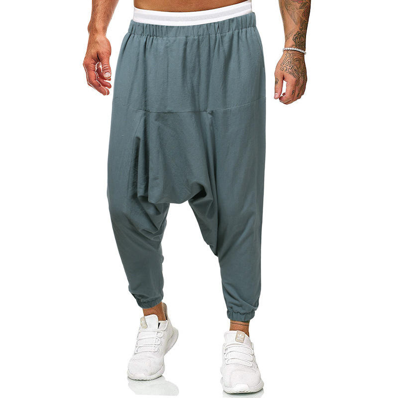 wish AliExpress 2021 Foreign Trade New Men's Cotton and Linen Casual Pants Loose All-match Harem Pants